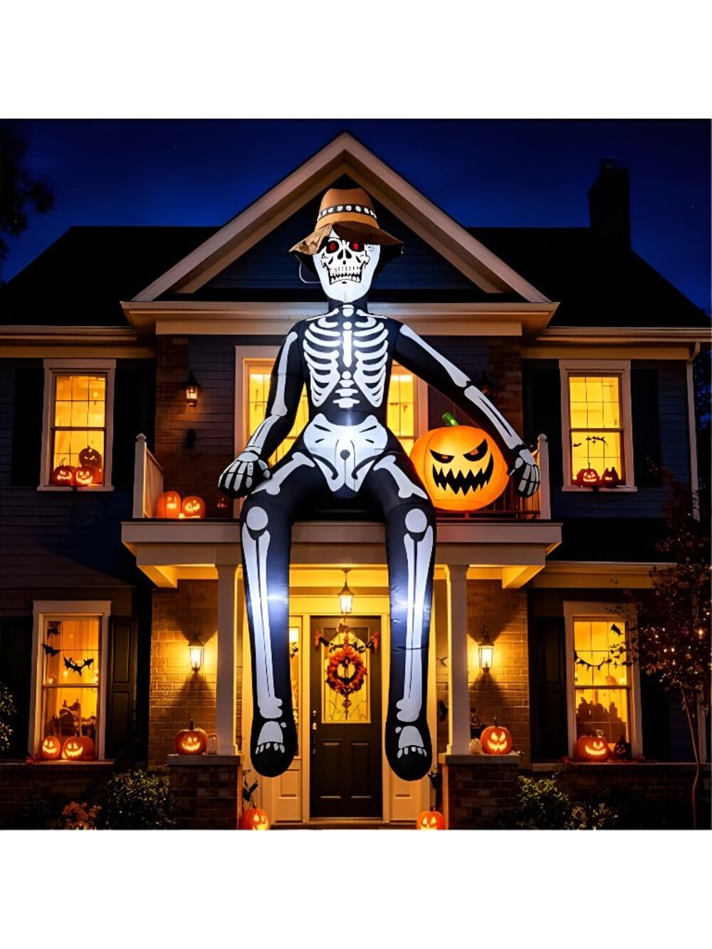 10FT Scary Giant Sitting Skeleton Halloween Inflatables Outdoor Decorations